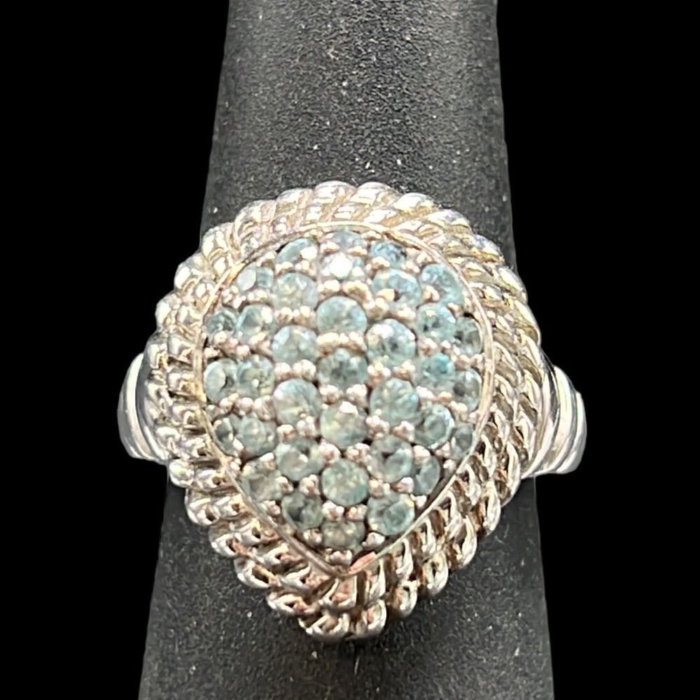 Blue Apatite Dome Ring Women’s Size 6 Sterling Silver 925 Jewelry Rope Outline